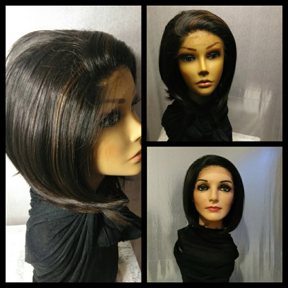 Gorgeous Dark Brown Bob with Light Brown Highlight